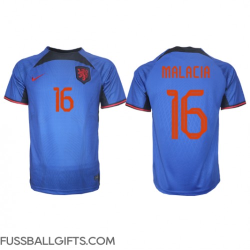 Niederlande Tyrell Malacia #16 Fußballbekleidung Auswärtstrikot WM 2022 Kurzarm